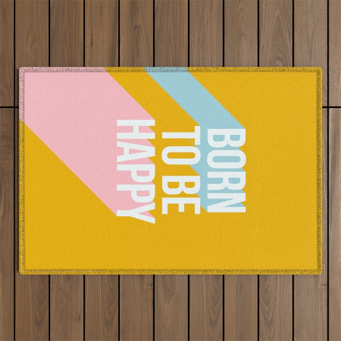 Born to be Happy - Positive Retro Typography  Outdoor Rug Gallery Image 1