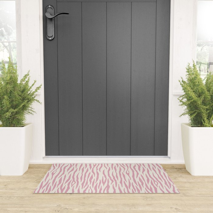 Tiger Stripes In Pink and Cream Welcome Mat Gallery Image 3