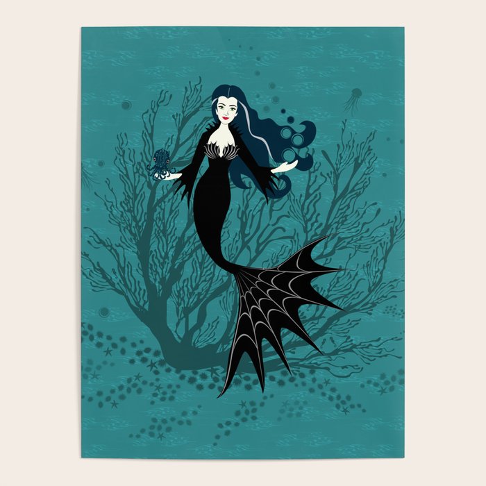 Vampire Mermaid on Aqua Poster Gallery Image 4