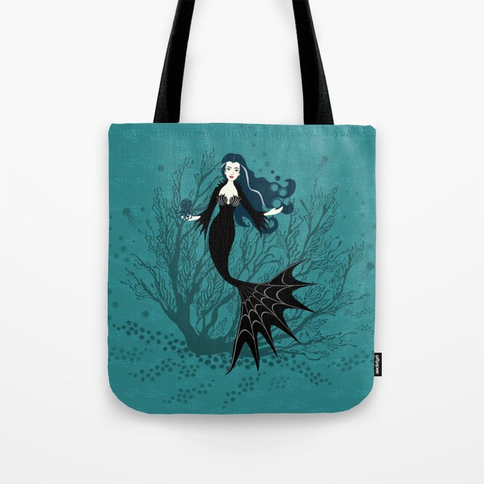 Vampire Mermaid on Aqua Tote Bag Gallery Image 1