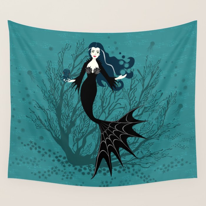 Vampire Mermaid on Aqua Wall Tapestry Gallery Image 4
