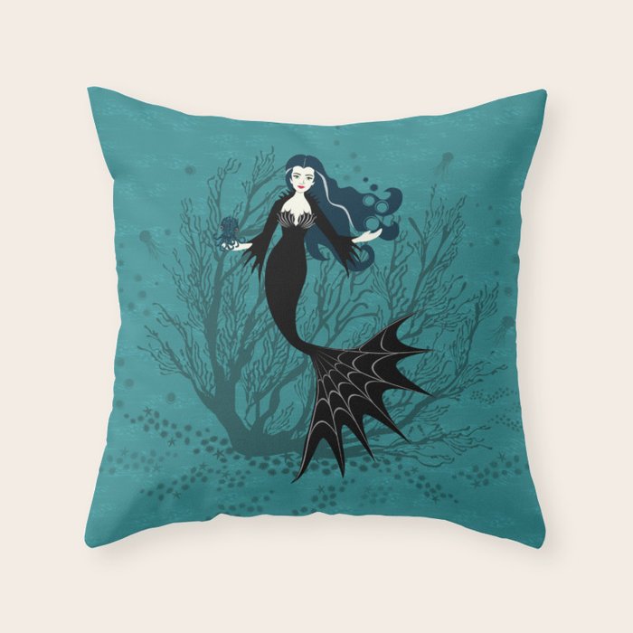 Vampire Mermaid on Aqua Throw Pillow Gallery Image 6
