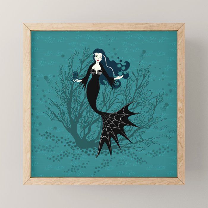 Vampire Mermaid on Aqua Mini Art Print Gallery Image 1