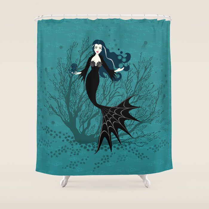 Vampire Mermaid on Aqua Shower Curtain Gallery Image 1