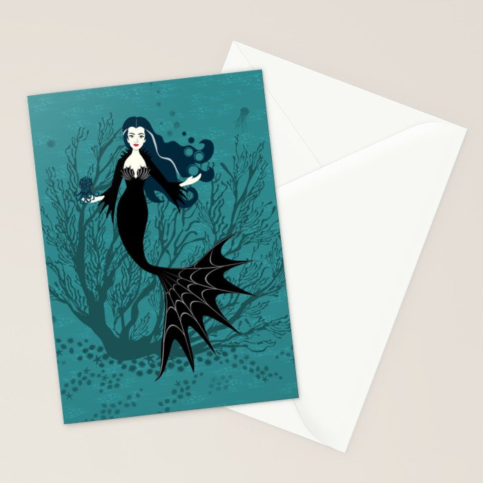 Vampire Mermaid on Aqua Stationery Card Gallery Image 2
