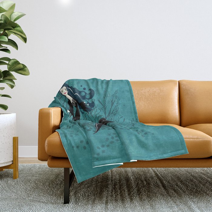 Vampire Mermaid on Aqua Throw Blanket Gallery Image 1
