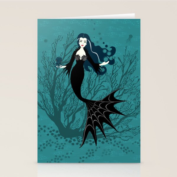 Vampire Mermaid on Aqua Stationery Card Gallery Image 2