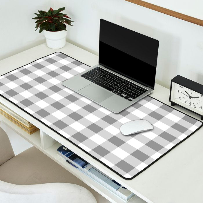 Gingham Large Gray White Desk Mat Gallery Image 2