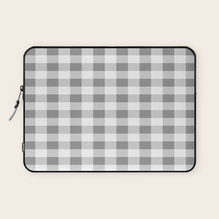 Gingham Large Gray White Laptop Sleeve Gallery Image 1