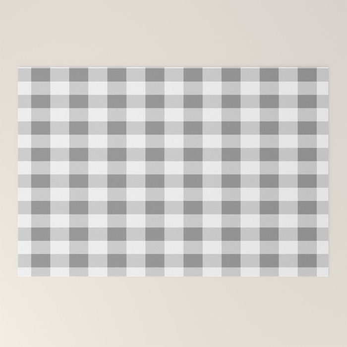 Gingham Large Gray White Welcome Mat Gallery Image 2