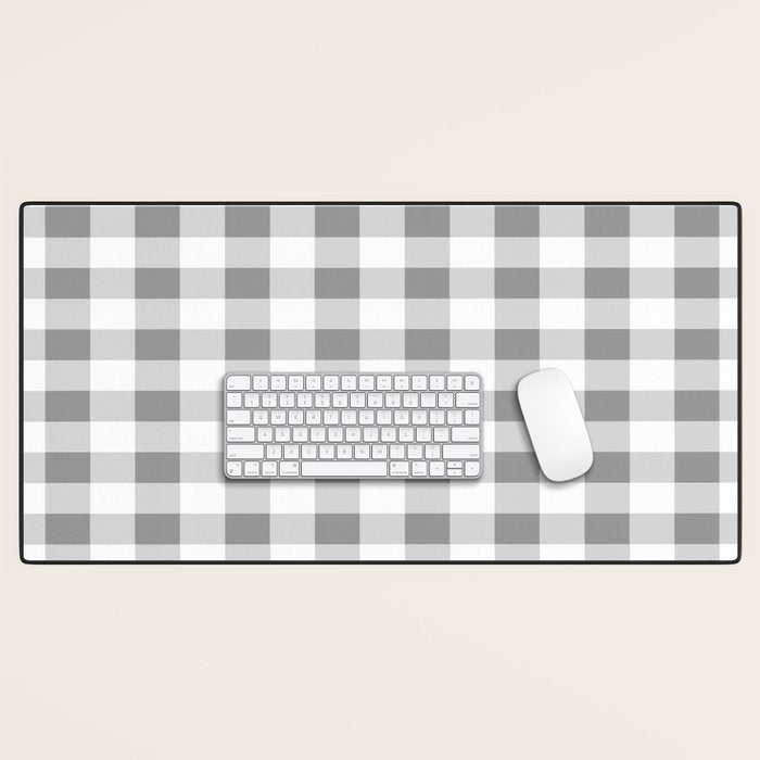 Gingham Large Gray White Desk Mat Gallery Image 1