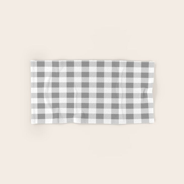 Gingham Large Gray White Bath Towel Gallery Image 1