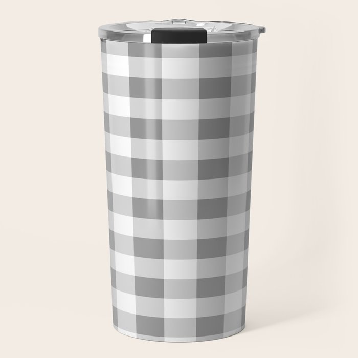 Gingham Large Gray White Travel Mug Gallery Image 1