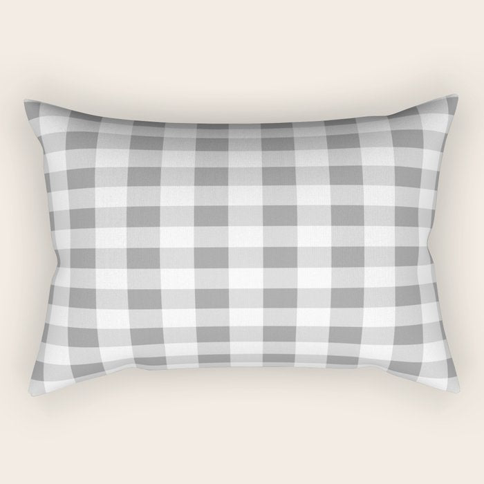 Gingham Large Gray White Rectangular Pillow Gallery Image 1