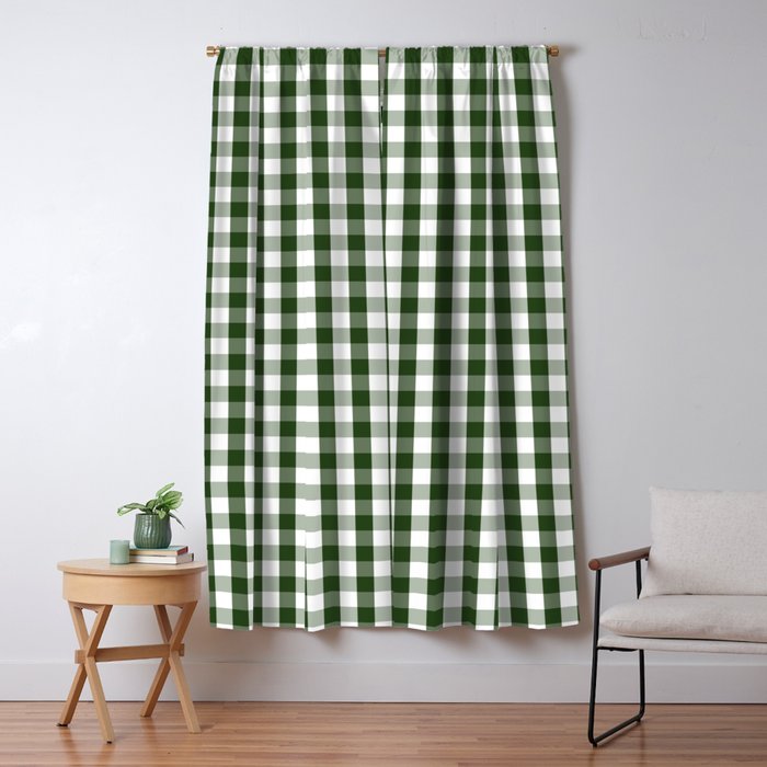 Dark Forest Green and White Gingham Check Window Curtain Gallery Image 5