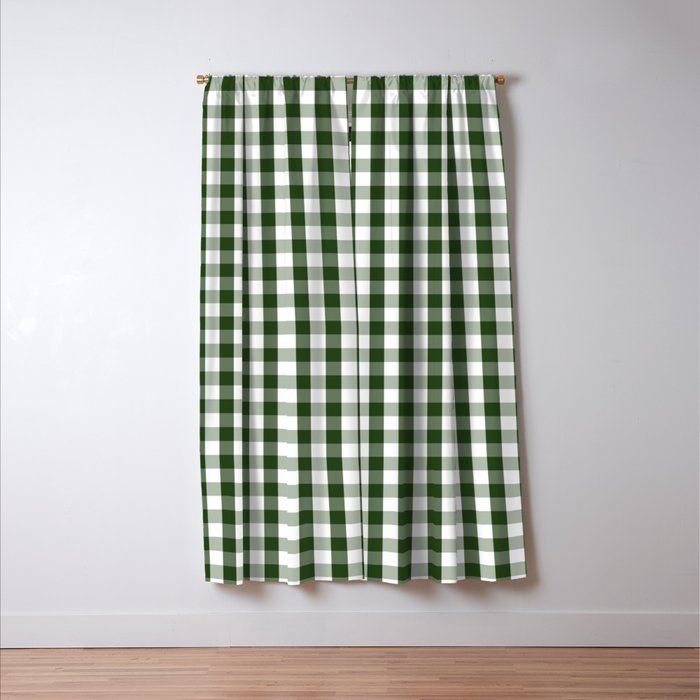 Dark Forest Green and White Gingham Check Window Curtain Gallery Image 3