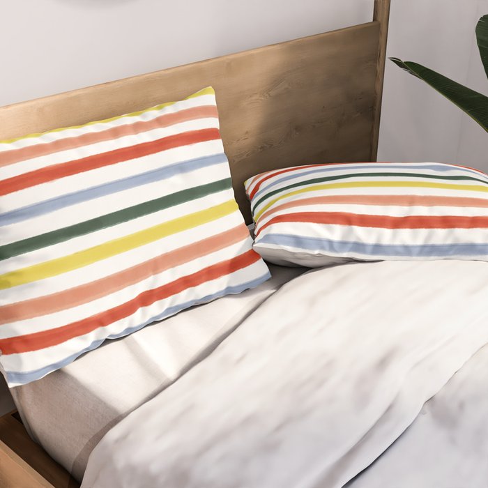 Classic Summer Watercolor Stripes Pillow Sham Gallery Image 2