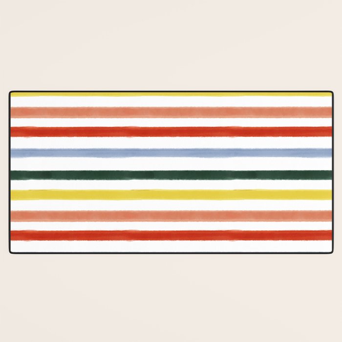 Classic Summer Watercolor Stripes Desk Mat Gallery Image 3