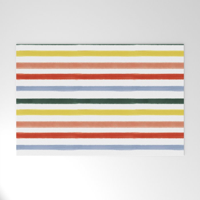 Classic Summer Watercolor Stripes Welcome Mat Gallery Image 1