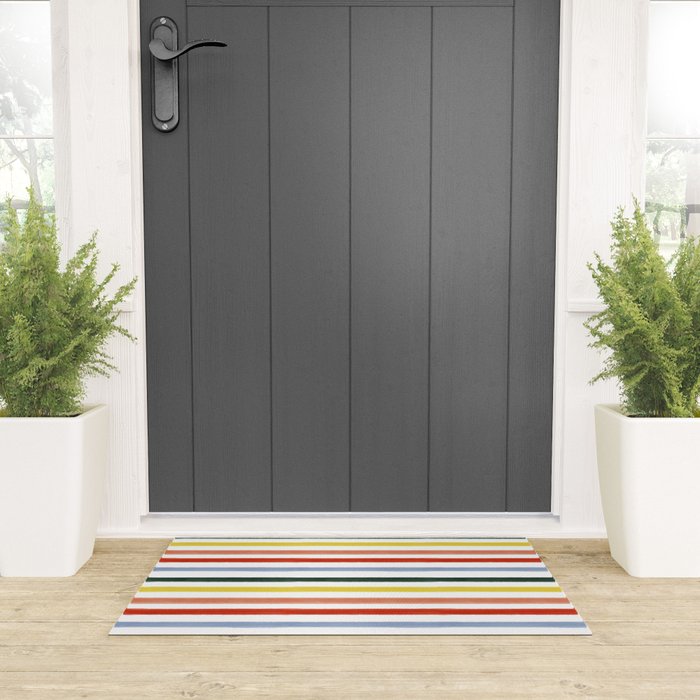 Classic Summer Watercolor Stripes Welcome Mat Gallery Image 3