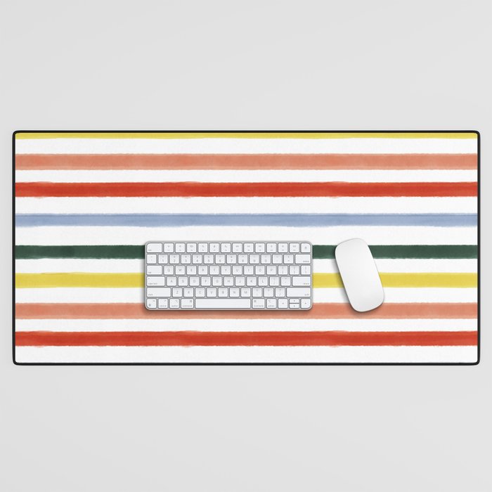 Classic Summer Watercolor Stripes Desk Mat Gallery Image 1
