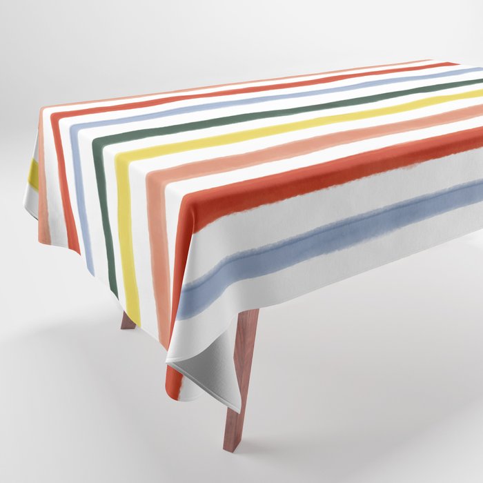 Classic Summer Watercolor Stripes Tablecloth Gallery Image 1