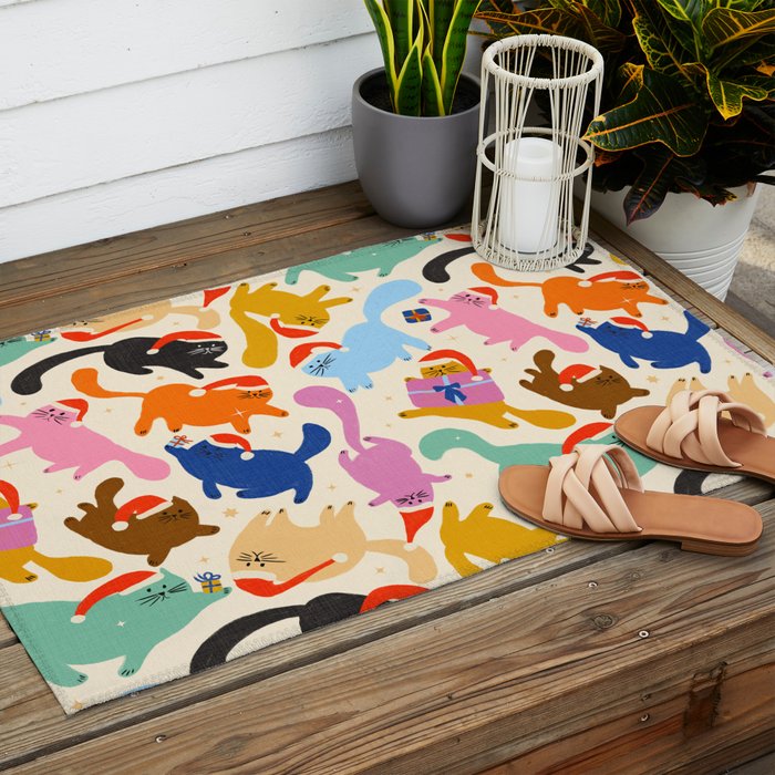 Christmas Cats in Santa Hats Outdoor Rug Gallery Image 2