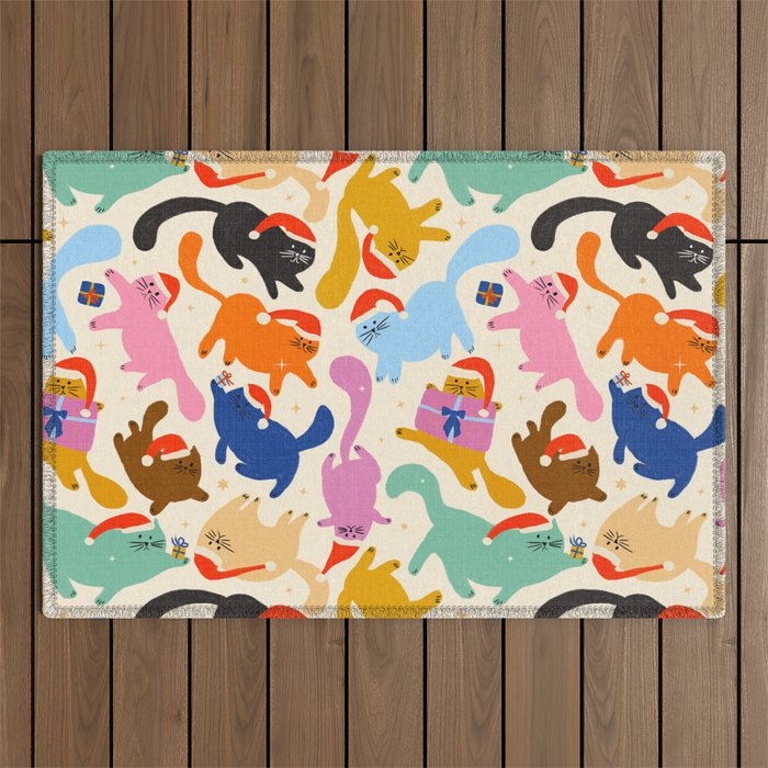 Christmas Cats in Santa Hats Outdoor Rug Gallery Image 1