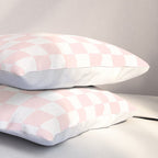 Blush Pink Coral Checkered Grid Line Drawing Pillow Sham Gallery Image 3