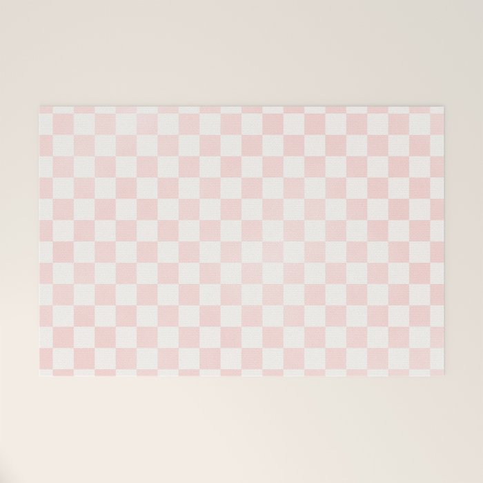 Blush Pink Coral Checkered Grid Line Drawing Welcome Mat Gallery Image 1
