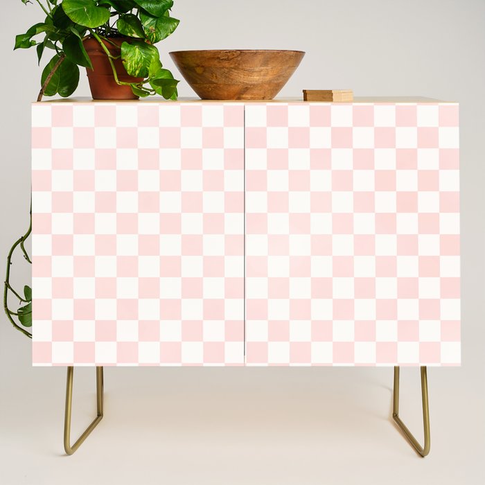 Blush Pink Coral Checkered Grid Line Drawing Credenza Gallery Image 1