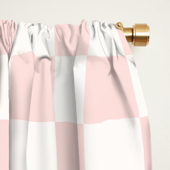 Blush Pink Coral Checkered Grid Line Drawing Window Curtain Gallery Image 2