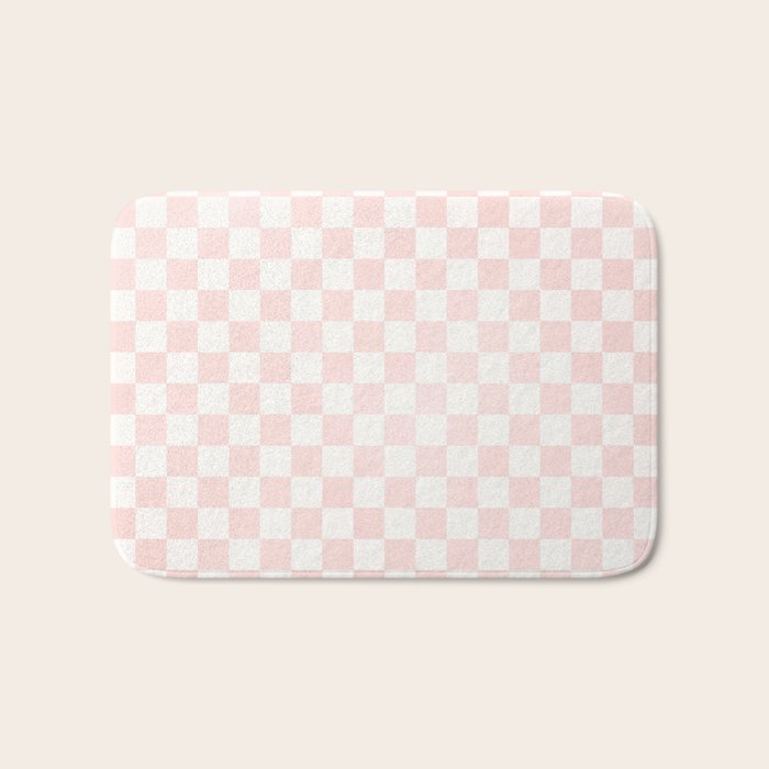 Blush Pink Coral Checkered Grid Line Drawing Bath Mat Gallery Image 1