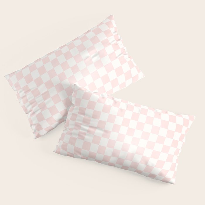 Blush Pink Coral Checkered Grid Line Drawing Pillow Sham Gallery Image 2