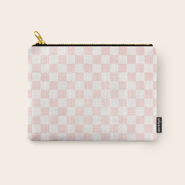 Blush Pink Coral Checkered Grid Line Drawing Carry All Pouch Gallery Image 1