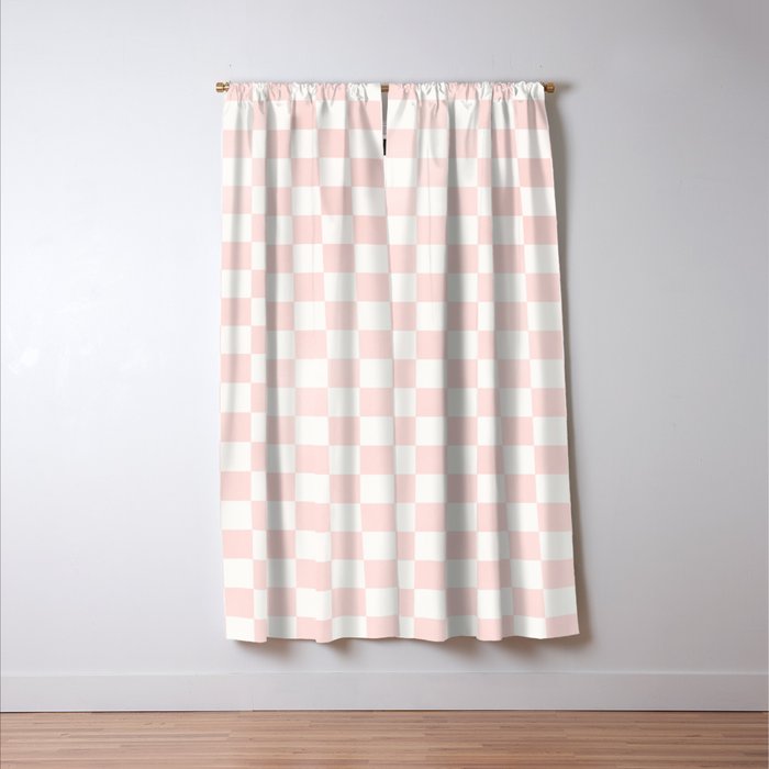 Blush Pink Coral Checkered Grid Line Drawing Window Curtain Gallery Image 3