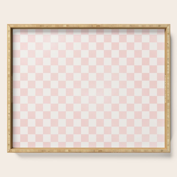Blush Pink Coral Checkered Grid Line Drawing Serving Tray Gallery Image 1