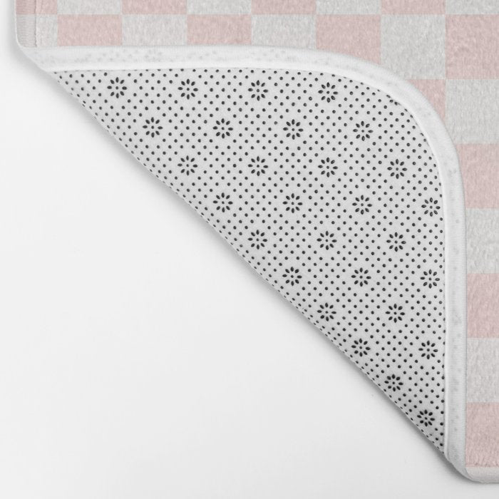 Blush Pink Coral Checkered Grid Line Drawing Bath Mat Gallery Image 2