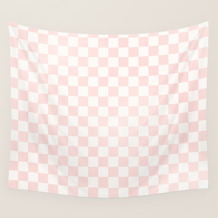 Blush Pink Coral Checkered Grid Line Drawing Wall Tapestry Gallery Image 4