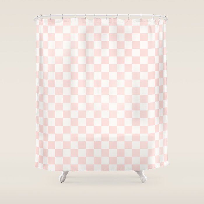 Blush Pink Coral Checkered Grid Line Drawing Shower Curtain Gallery Image 1