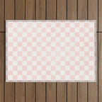 Blush Pink Coral Checkered Grid Line Drawing Outdoor Rug Gallery Image 1