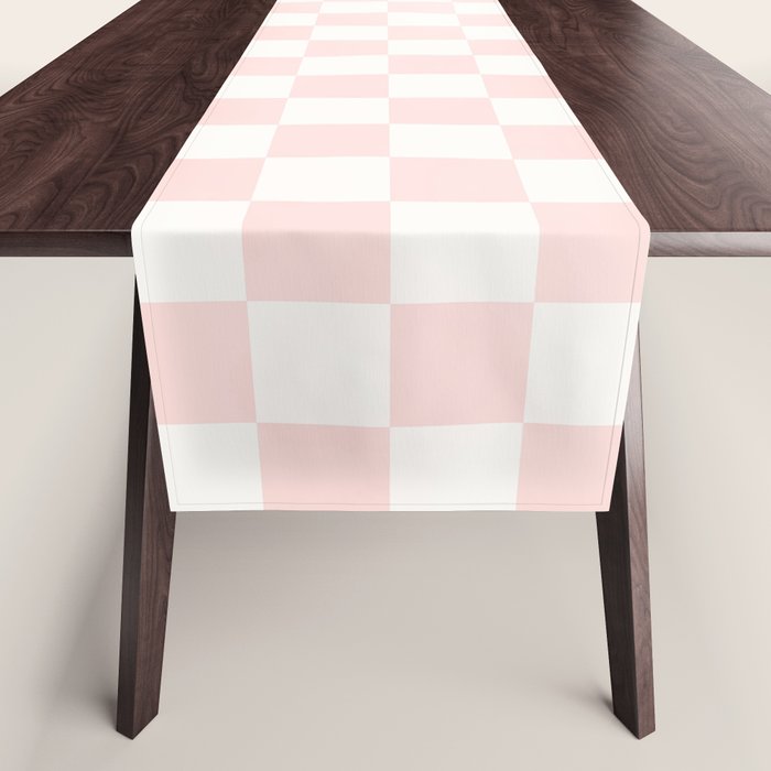 Blush Pink Coral Checkered Grid Line Drawing Table Runner Gallery Image 1
