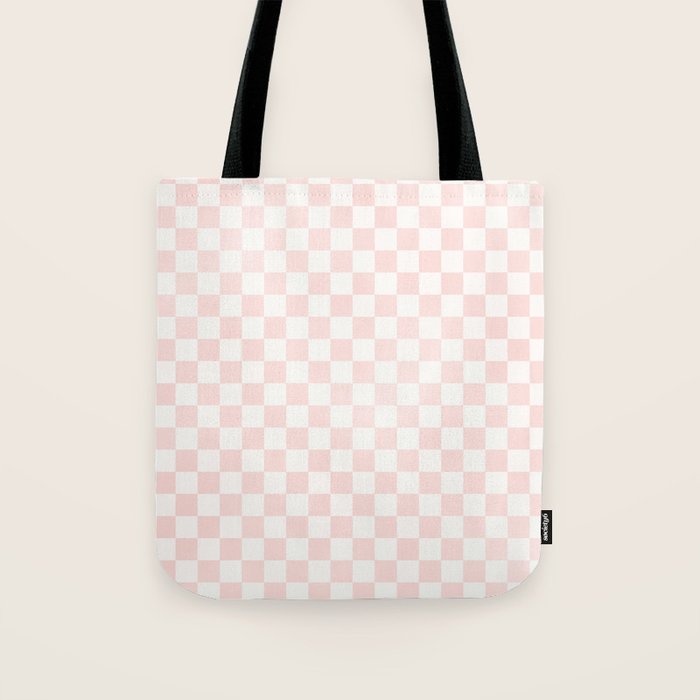 Blush Pink Coral Checkered Grid Line Drawing Tote Bag Gallery Image 1