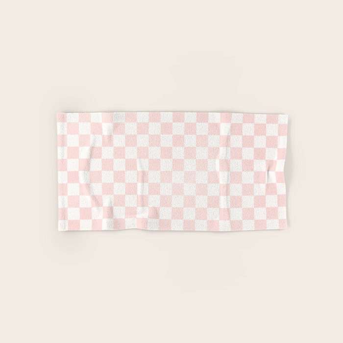 Blush Pink Coral Checkered Grid Line Drawing Bath Towel Gallery Image 1