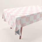 Blush Pink Coral Checkered Grid Line Drawing Tablecloth Gallery Image 1