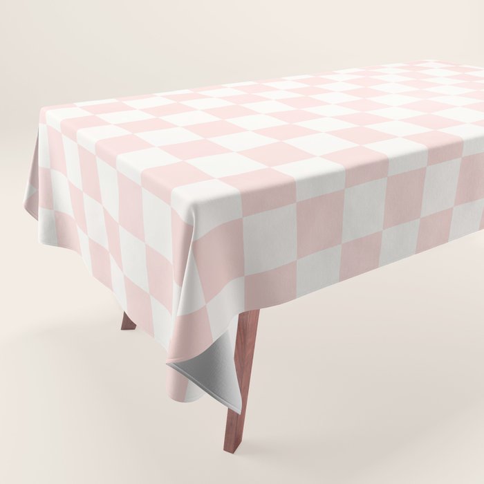 Blush Pink Coral Checkered Grid Line Drawing Tablecloth Gallery Image 1