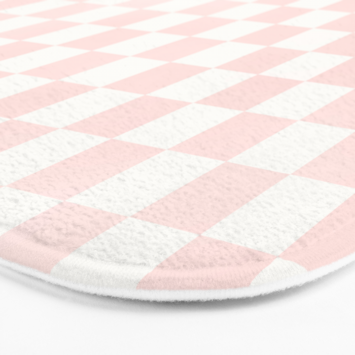 Blush Pink Coral Checkered Grid Line Drawing Bath Mat Gallery Image 3