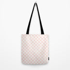 Blush Pink Coral Checkered Grid Line Drawing Tote Bag Gallery Image 2