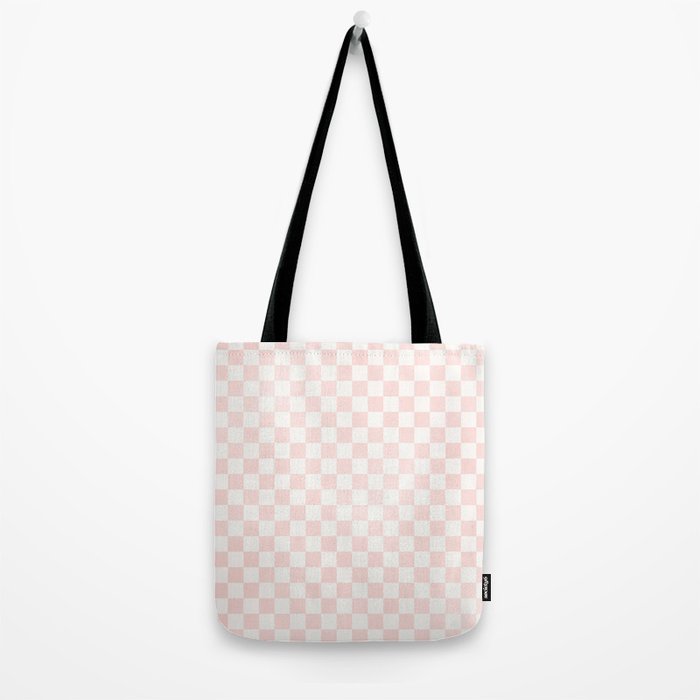 Blush Pink Coral Checkered Grid Line Drawing Tote Bag Gallery Image 2