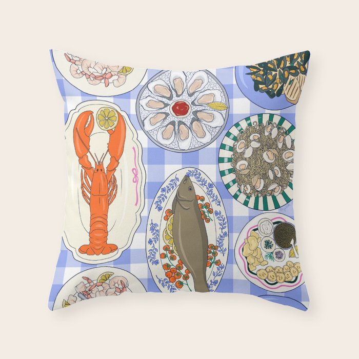 Seafood Feast Tablescape Throw Pillow Gallery Image 6